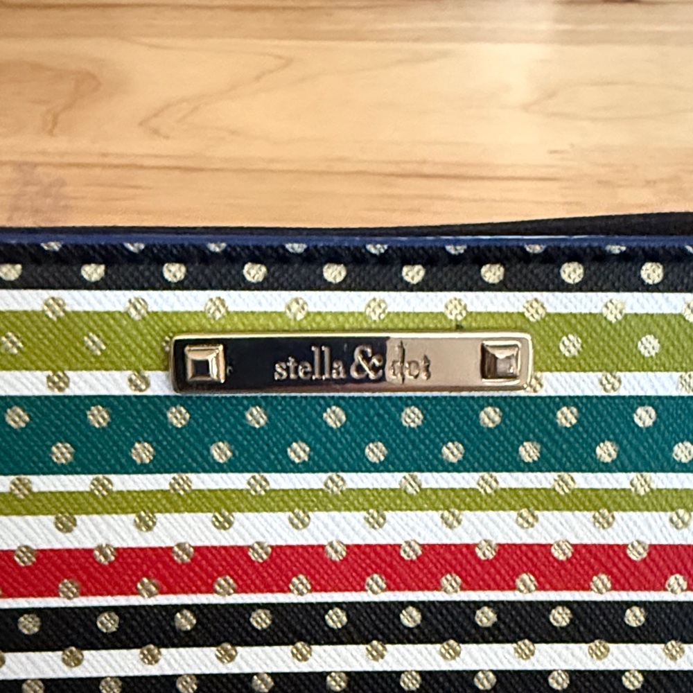 Stella & Dot Multicolor Striped Polka Dot Clutch